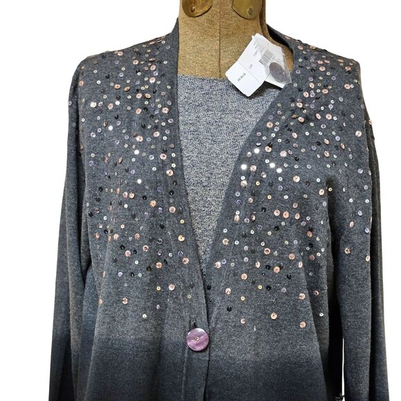 Chicos Cardigan Womens Size 3 Large Black Dip Dye Glam LS Sweater Sequins NWT - Picture 5 of 10